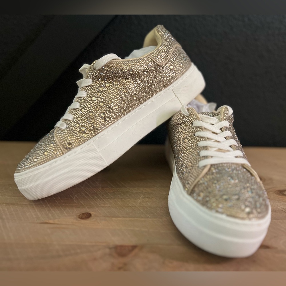 Betsey Johnson Women's SIDNY Lite Gold Rhinestone Sneakers - Picture 5 of 7